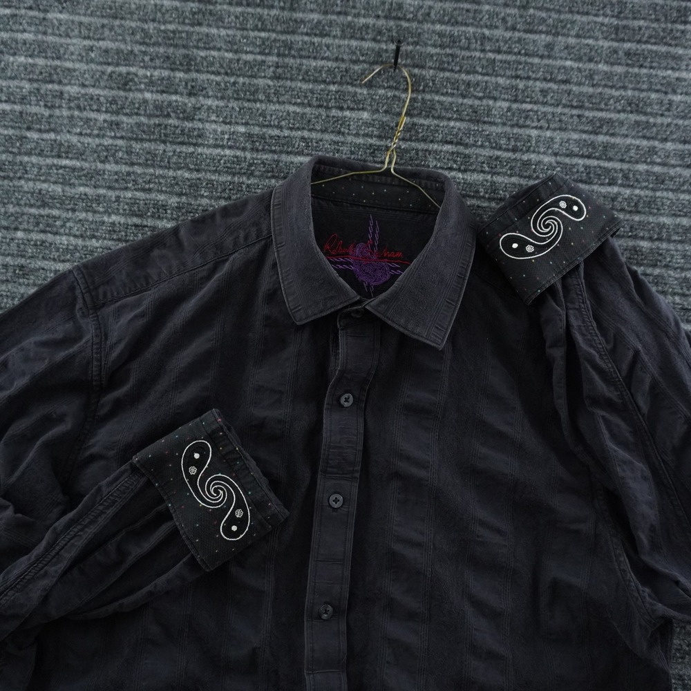 Robert Graham Button Down Shirt Mens XL Black Embroidered Flip Cuff - Picture 1 of 11